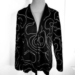 Chicos Travelers Sz 2 Black Cardigan With Embroidery Jacket Sz L Slinky